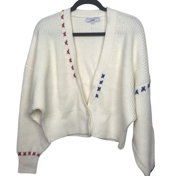 J.ing Otis Ivory Oversized Stitch Detail V Neck Cardigan - Picture 2 of 10